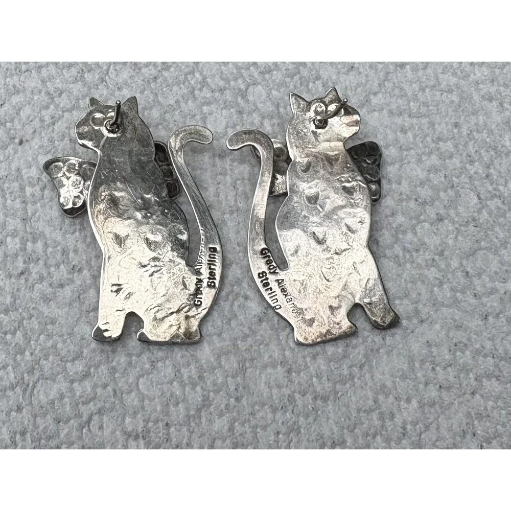 Grady Alexander Sterling Silver Lapis Cat Earrings Signed Vintage Southwest